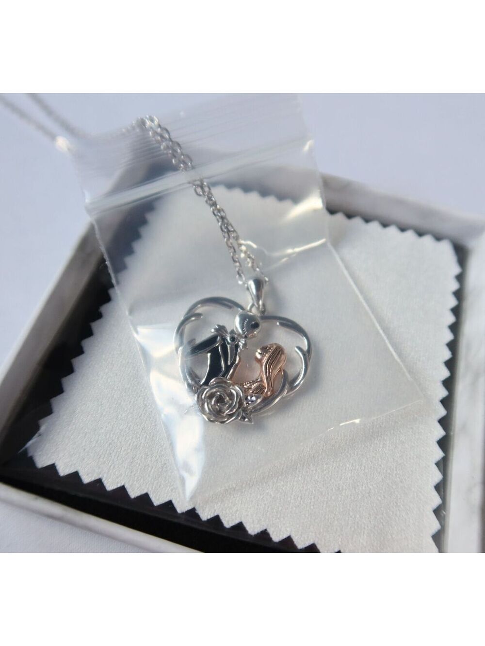 925 Sterling Silver Night Before Christmas Skeleton Heart Necklace Rose Gold 19"